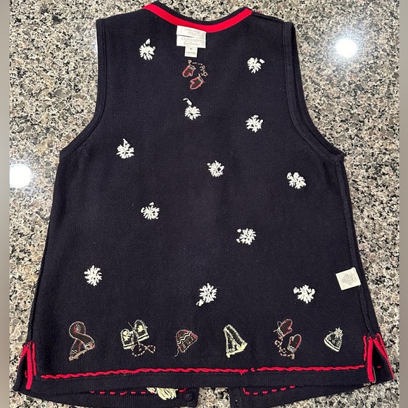 🎄VTG Christopher & Banks Hand Embroidered Christmas Knit Sweater Vest Size Med - Picture 15 of 16